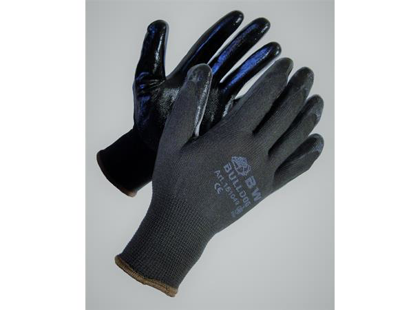 ARBEIDSHANSKE STR. 10 NYLON - BULLDOG HALVDYPPET NITRIL