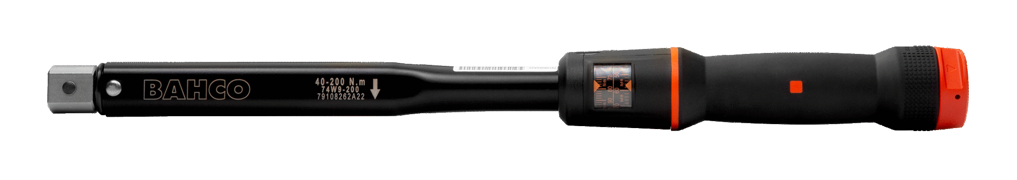 BAHCO MEKANISK JUSTERBAR KLIKK-MOMENTNØKKEL MED VINDUSSKALA OG UTSKIFTBART HODE MED FIRKANT 74W9/74W14