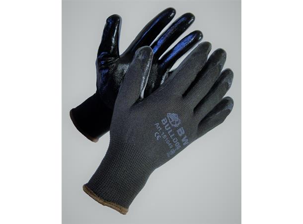 ARBEIDSHANSKE STR. 10 NYLON BULLDOG HALVDYPPET NITRIL